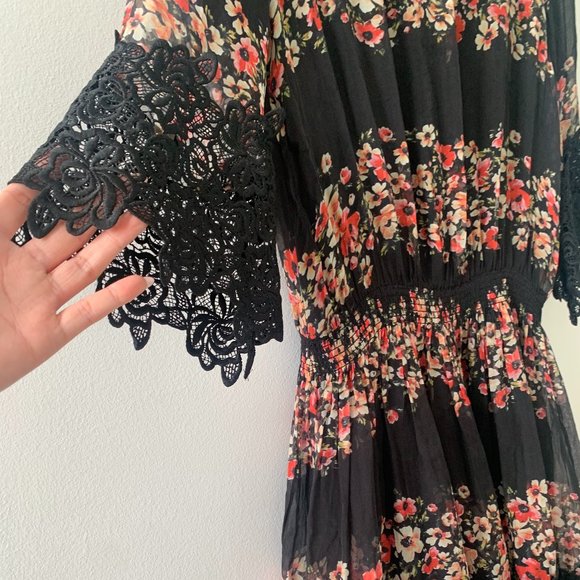 Women's Silk Black Cut-out Mini Dress - Picture 3 of 4